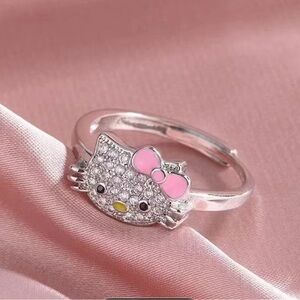 Hello Kitty Adjustable Rhinestone Ring with Pink Bow